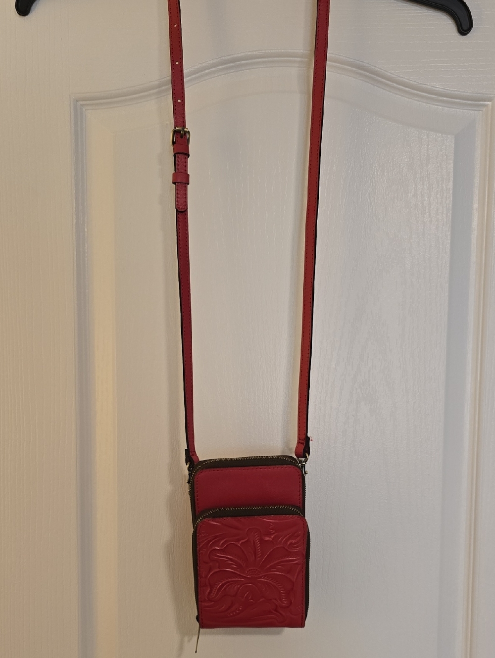 Patricia Nash Dark Pink Embossed Crossbody Phone Bag with Adjustable Strap